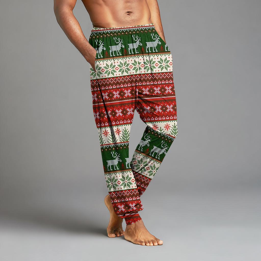 Мужские повседневные брюки с карманами на кулиске и манжетами, домашние брюки для сна