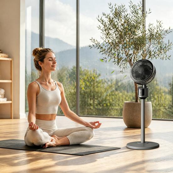 Large Room Fan Mini Floor Fan, Portable USB Air Circulation for Home Office, 3 Safe Cooling Speed Quiet Stand with 5m Airflow, Wide Angle Oscillating