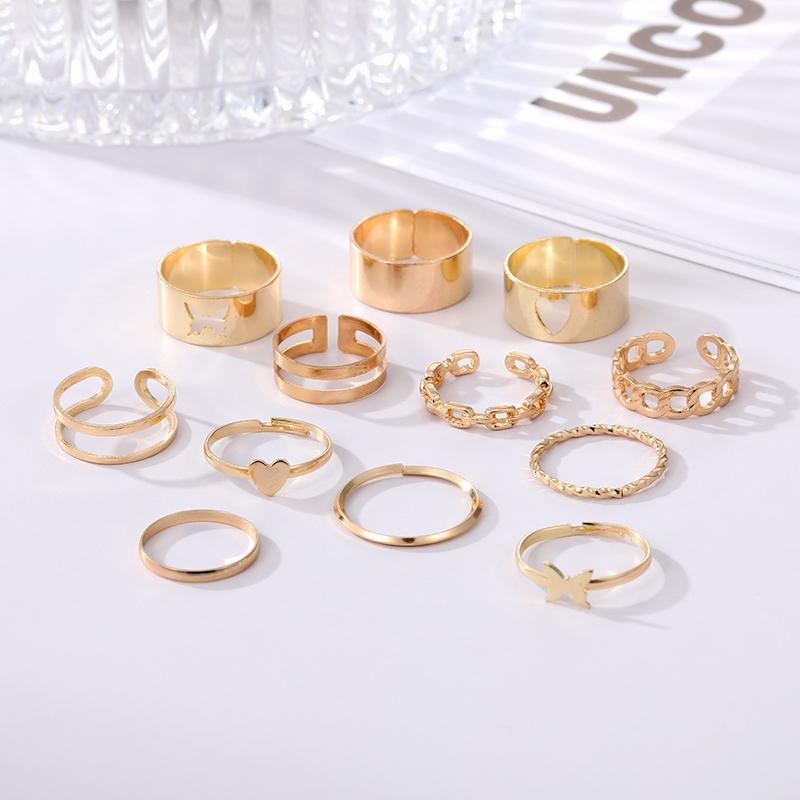 Набор из 12 предметов, Очаровательная богиня, вечерние украшения, универсальный набор колец с резьбой по бабочке для ночного клуба