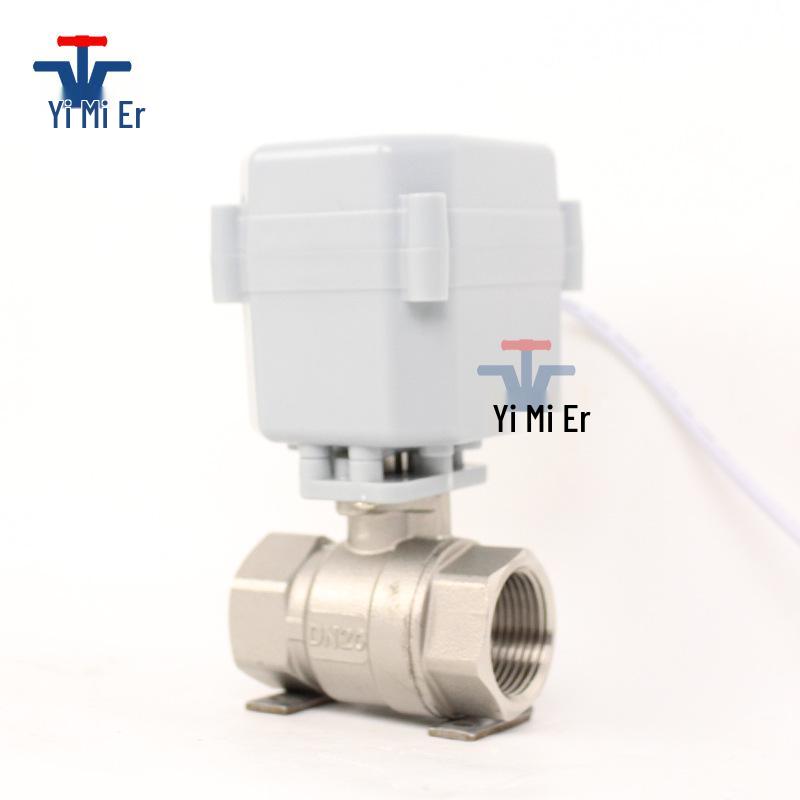 YMER Stainless Steel Mini Electric Ball Valve, 220V/24V/12V, Power-Off Reset, Normally Open, High-Temperature Resistant, Two-Way Water Valve.