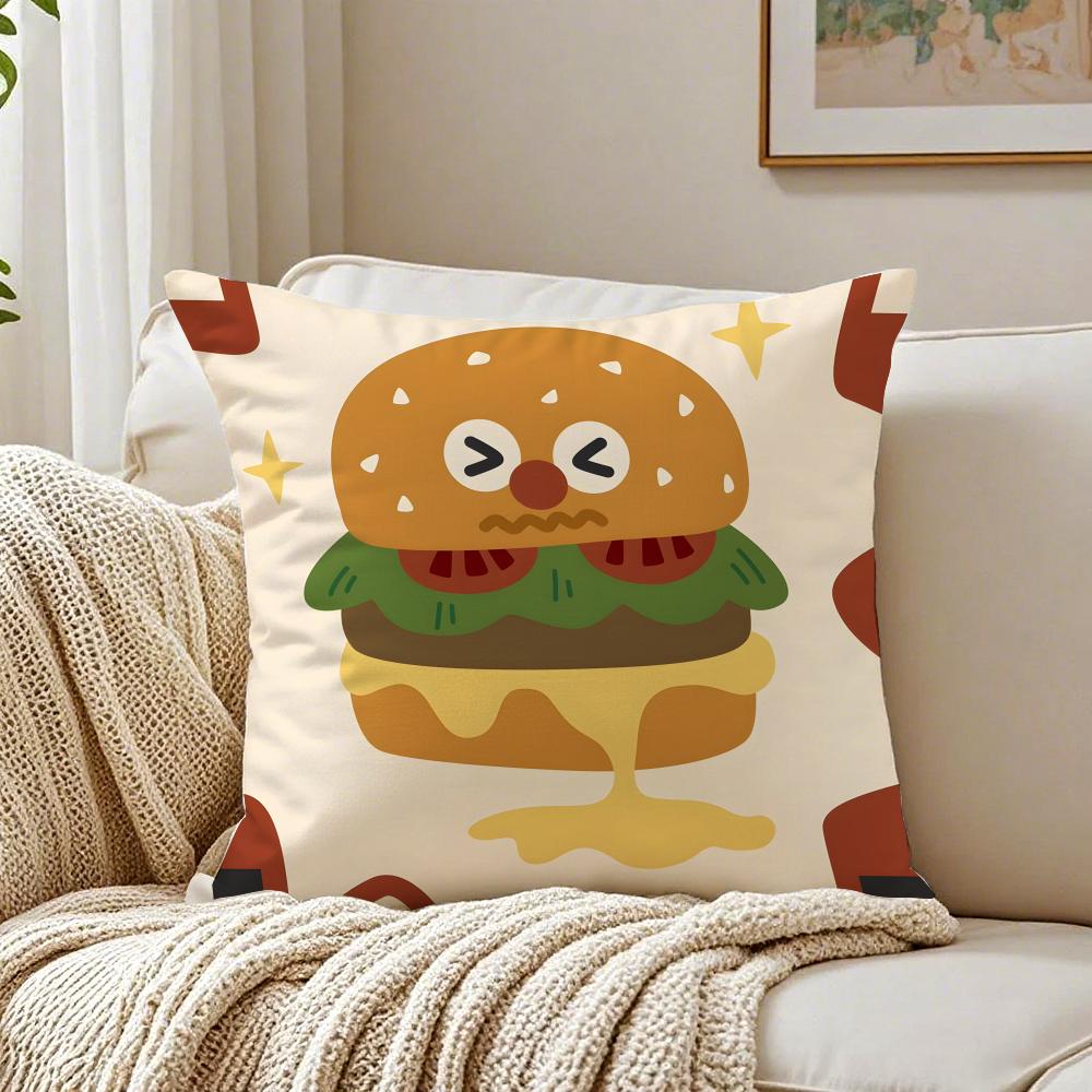 Cute illustration of hamburger fries and pizza Cushion Cover Pillowcase Antidustmite living Room Sofa Decor Cushion Room