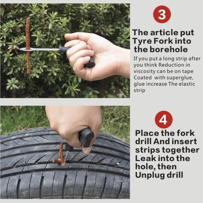 Durable Glue-Free Compact Tubeless Tyre Repair Kit Rubber Strips Plug Set for Car Motorcycle RV Trailer Emergency Fix