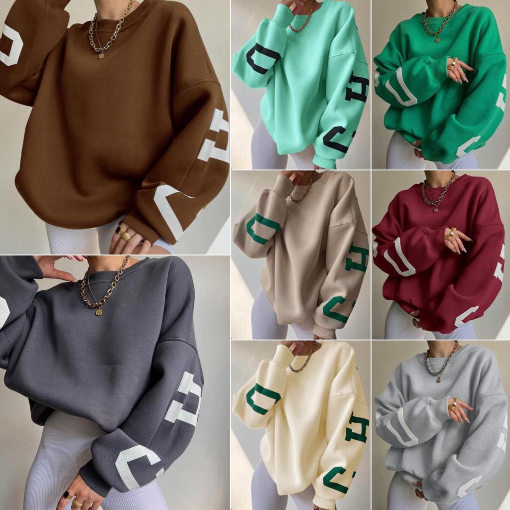 Autumn and Winter Women's Casual Fashion Print Thickened All-match Top Long-sleeved Sweater