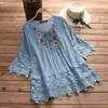 Women Lace Embroidery Flower Loose Plus Size Half Sleeve Shirt