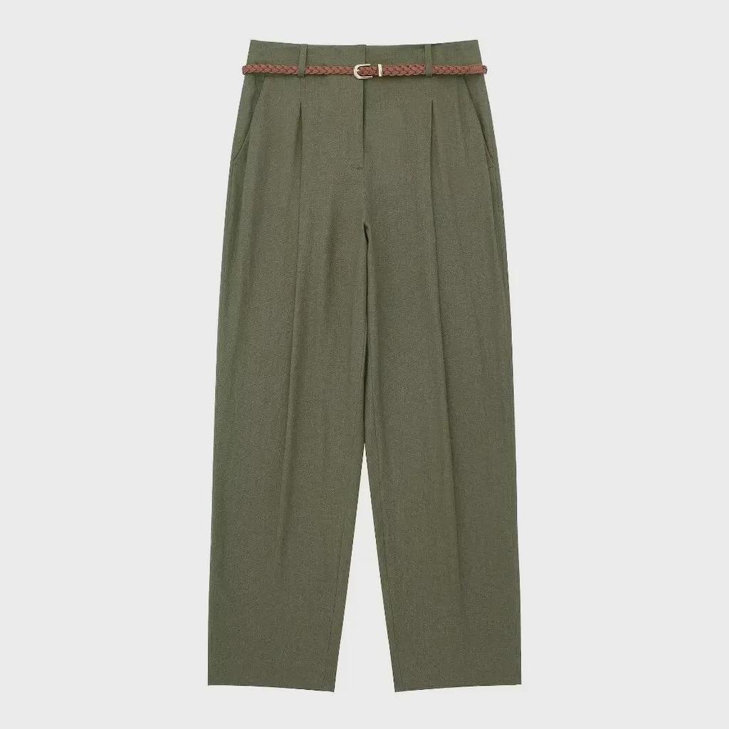 Летние 2024 г. Женские прямые брюки в европейском и американском стиле из льняной смеси с высокой талией в стиле ретро