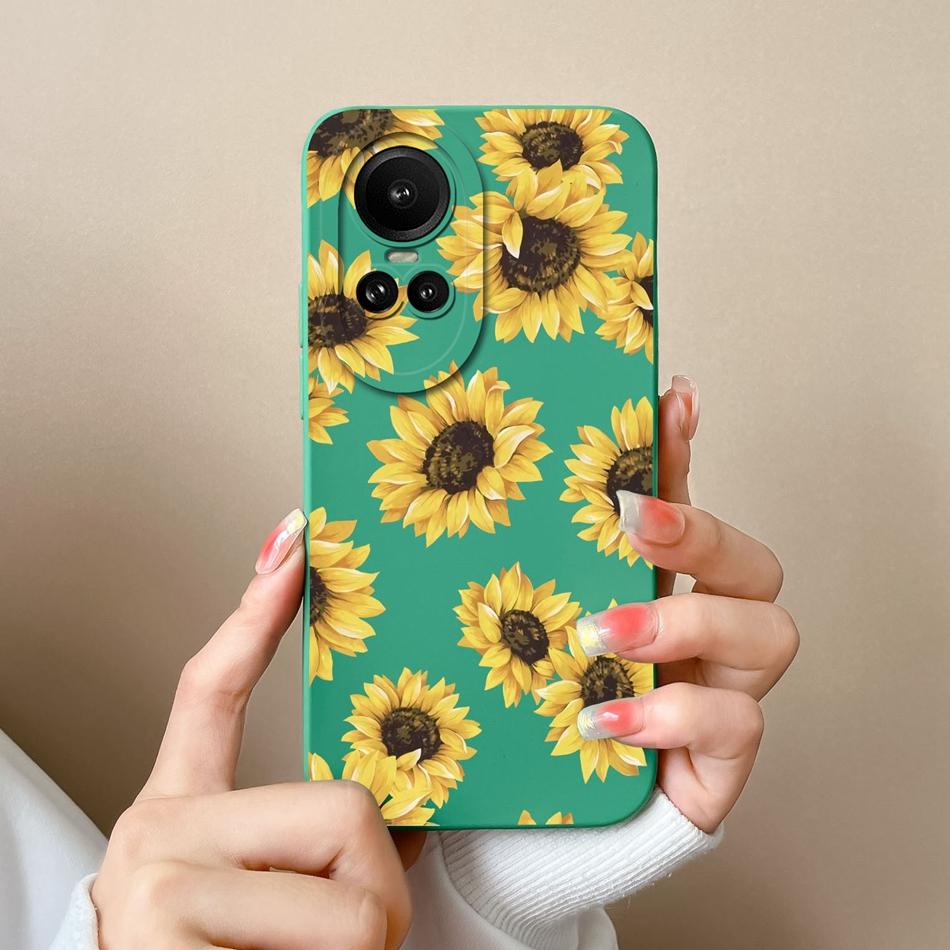 Cases For Oppo Reno 10 Pro 5G Flower Soft Smooth Liquid Silicone Lens Shockproof Back Cover For Oppo Reno10 Pro Coque Bumper