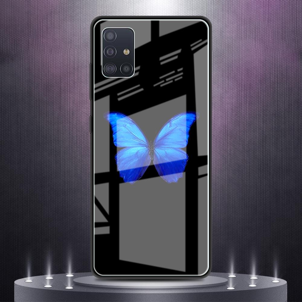 Butterfly Tempered Glass Phone Case Cover Coque For Iphone Xiaomi Mi Samsung Galaxy Redmi Note A S 11 12 13 14 15 22 23 24 5G Pro Plus Max Fe Ultra