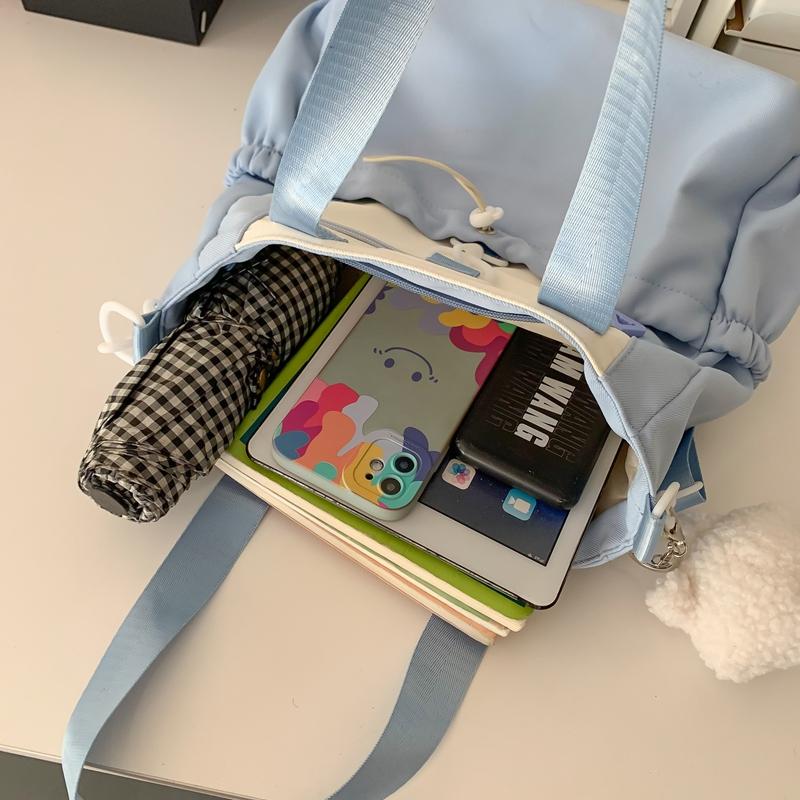 Girls Contrast Shoulder Bag Large Capacity Student Book Bag