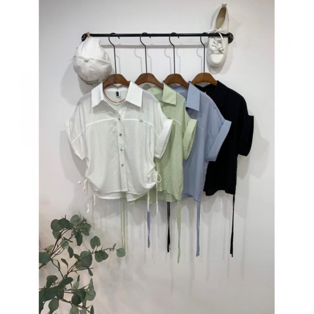 C S In The Room ShirrIng Short Sleeve Roll Up Shirt 4ColorS
