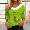Women's T Shirt Tee Christmas Shirt Long Sleeve Party Christmas Fleece Collar V Neck  Top