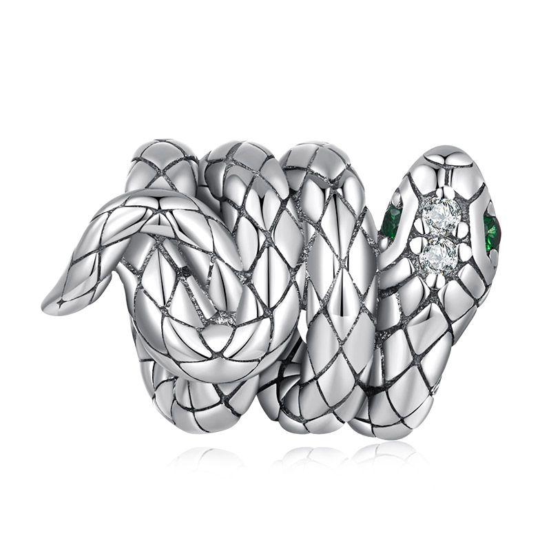 WOSTU Real 925 Vintage Silver Lion Crown Charm Flying Dragon Charm Phoenix Snake Bead Fit Bracelet DIY Jewelry Making