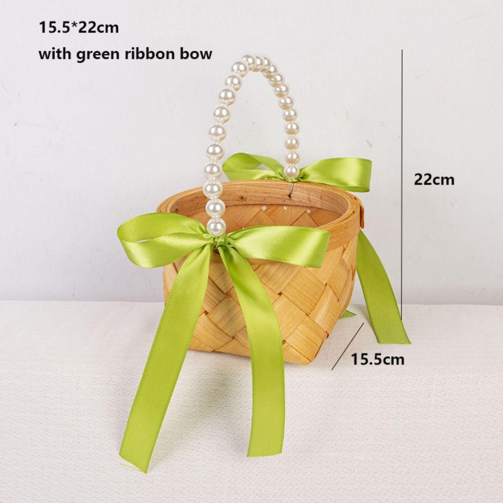 with Pearl Hand-held Weaving Flower Basket Vegetable Fruit Flowers Holder Living Room Decoration
