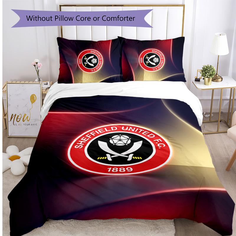 Sheffield United Football Printed 3 Pieces Bedding Set, Comfortable Skin Friendly Bedroom Duvet Cover Set