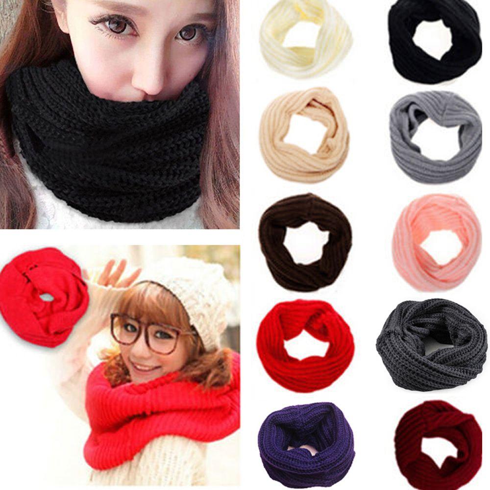 Fashion Winter Long Shawl Knitting Wool Scarf Neck Cowl Collar Infinity Circle Cable