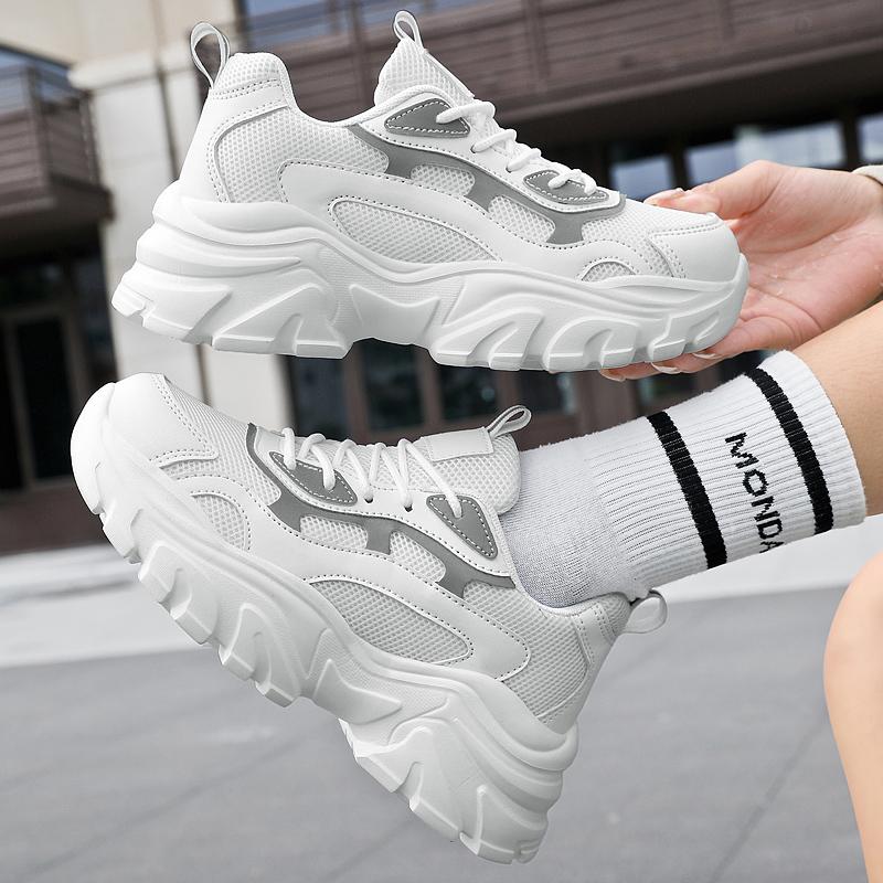 Женская спортивная обувь с толстой подошвой и сеткой, модная и легкая, увеличенного размера, женская обувь, мужские кроссовки