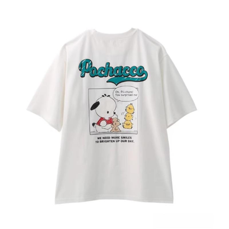 Sanrio 2026 Summer Comic Form PochaccoImage 100 Cotton Printed Casual Tshirt Adult Children Parentchild Top Casual Wear