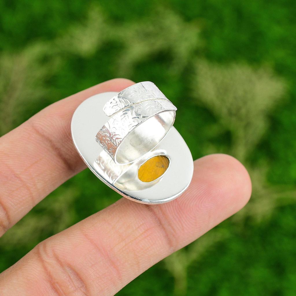 Natural Tiger'S Eye Gemstone Multi Stone Adjustable Ring 925 Silver For Women