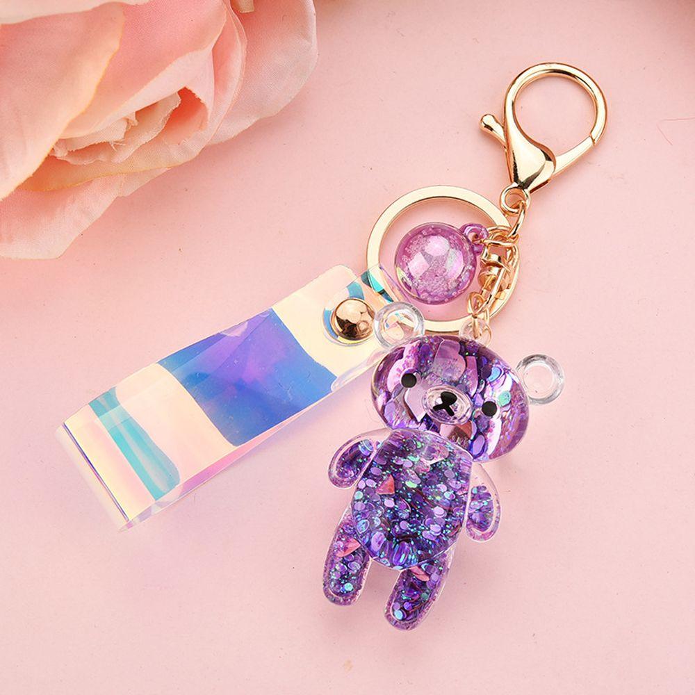 Car Charm Cartoon Backpack Pendant Acrylic Key Fob Liquid Keyring Glitter Bear Quicksand Keyring