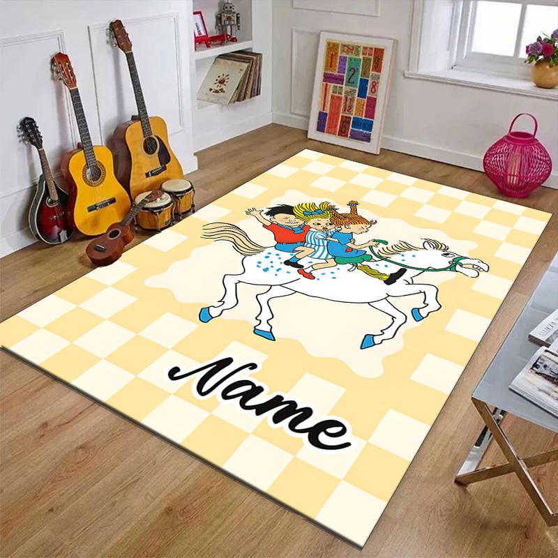 Custom Pippi Longstocking Mat Personalized Name, Polyester Washable Indoor Entryway Rug, Gift for Christmas, Easter, Thanksgiving Day