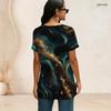 Women Colorful Abstract Smoke Print V Neck Zipper Short Sleeve Tunic Shirt Loose Irregular Hem Casual Summer Daily Top