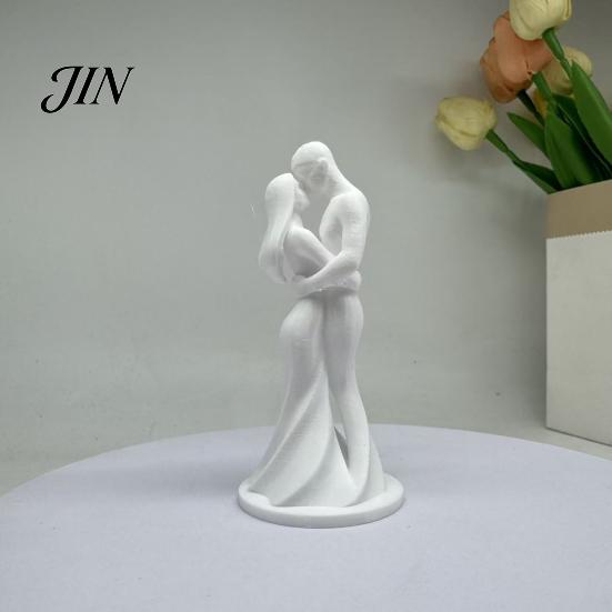 Dust Wipe Figurine 3D Printed Black & White Couple Hugging Statue, Minimalist Modern Sculpture with Abstract Embrace Artistic Textured Ornament Form,