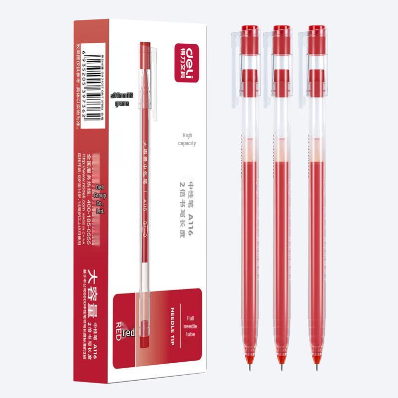Deli A116 0.5mm Red Gel Pen, Box of 12