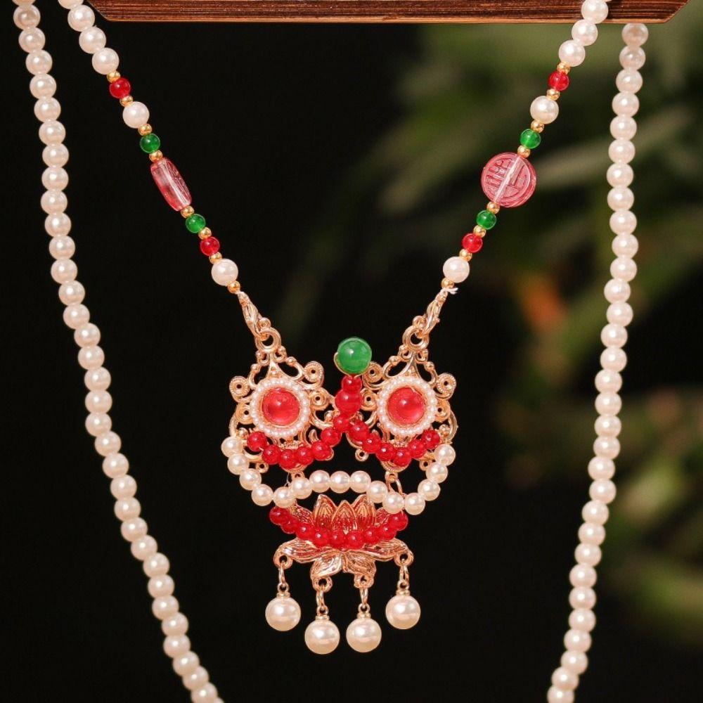 Retro Butterfly Necklace Fringed Chinese Style Necklace Pearl Pendant Necklace  Hanfu Costume