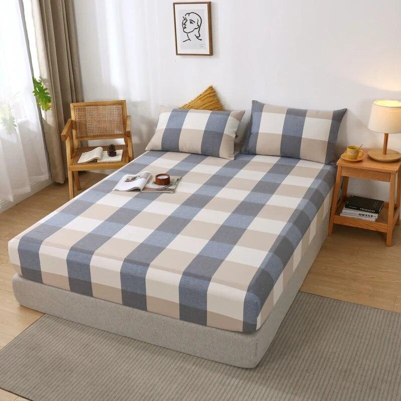Высококачественный защитный чехол для матраса из 100% хлопка, регулируемая простыня 160x200, без наволочки, в клетку