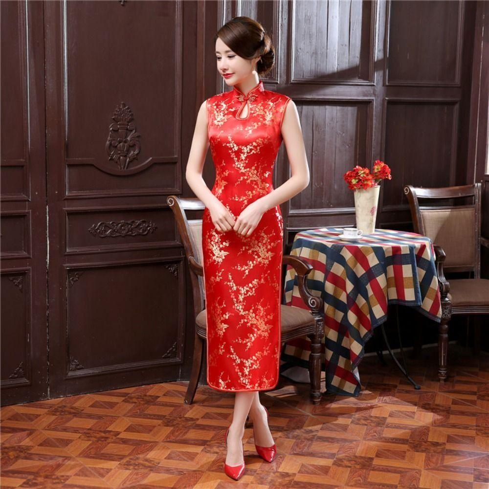 Floral Print Chinese Qipao Mandarin Collar Bodycon Dresses Traditional Traditional Clothing Women