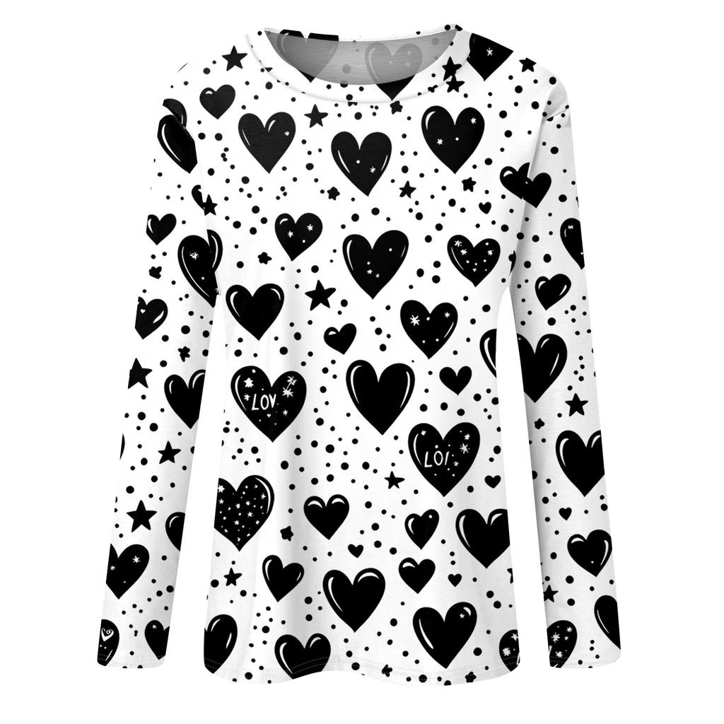 Женская модная повседневная футболка с круглым вырезом и длинным рукавом, топ с принтом «День Святого Валентина и любовь»
