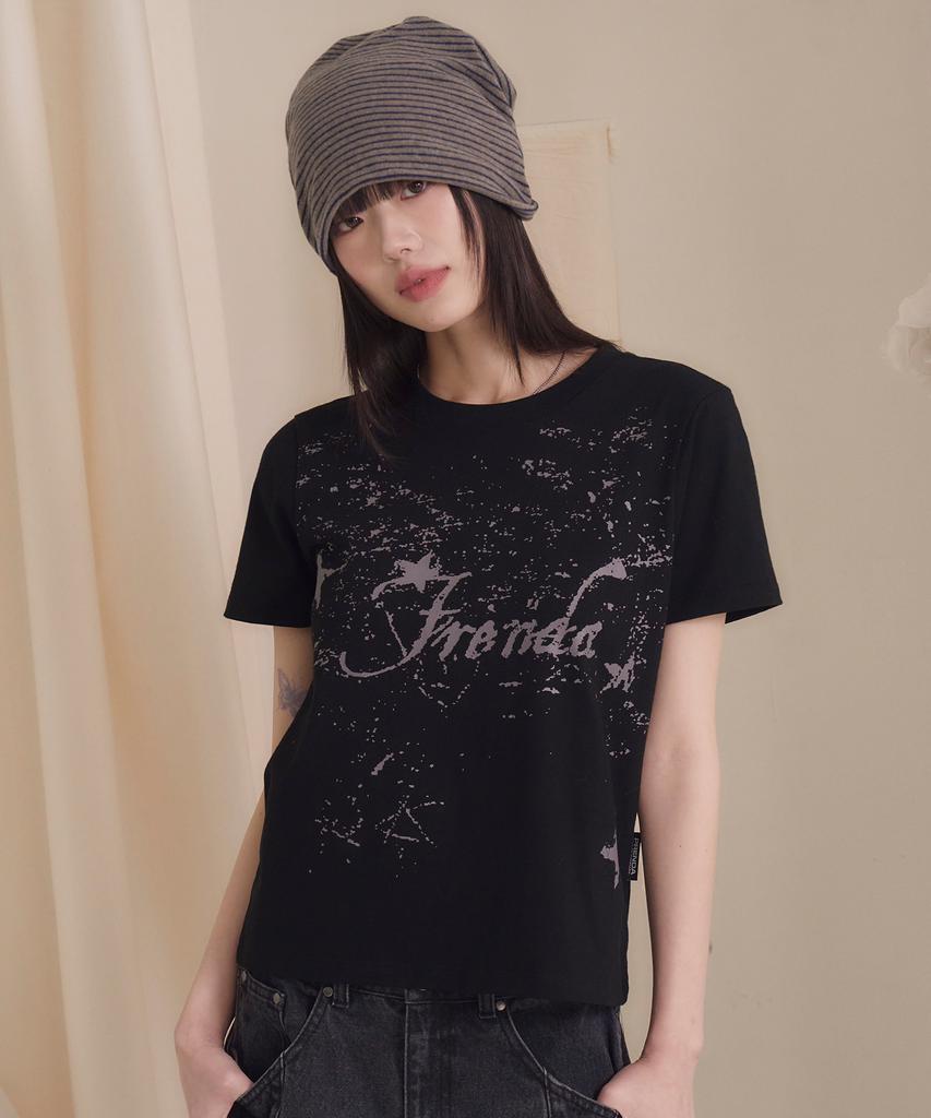 PRENDA Черная футболка с круглым вырезом и логотипом Star Lettering