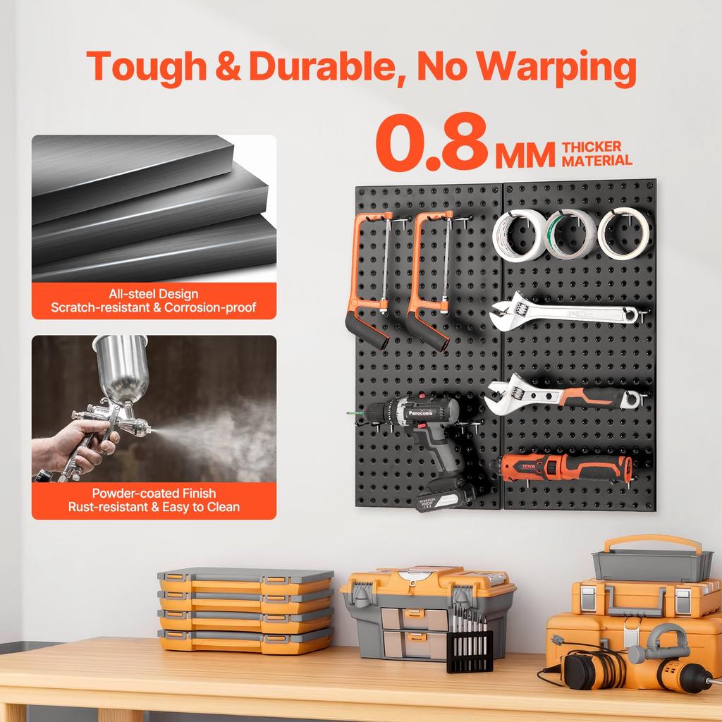 VEVOR Metal Pegboard Panels, 24" x 12" Pegboard, 2 Panels, Heavy Duty Steel Peg Board Wall Organizer