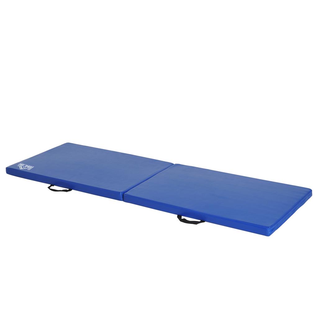 HOMCOM Foldable Yoga Mat, 180 x 60 x 5 cm, Blue Synthetic Cover