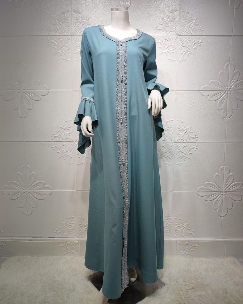 Мусульманская одежда Малайское платье с рукавами в виде листьев лотоса, вышитое золотым кружевом для женщин