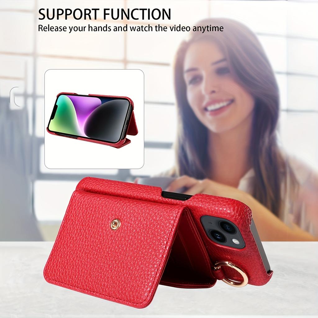 Чехол для телефона из искусственной кожи для IPhone 15 14 Plus 13 12 11 Pro Max с длинной сумкой через плечо на шнурке, противоударный чехол, с зеркалом