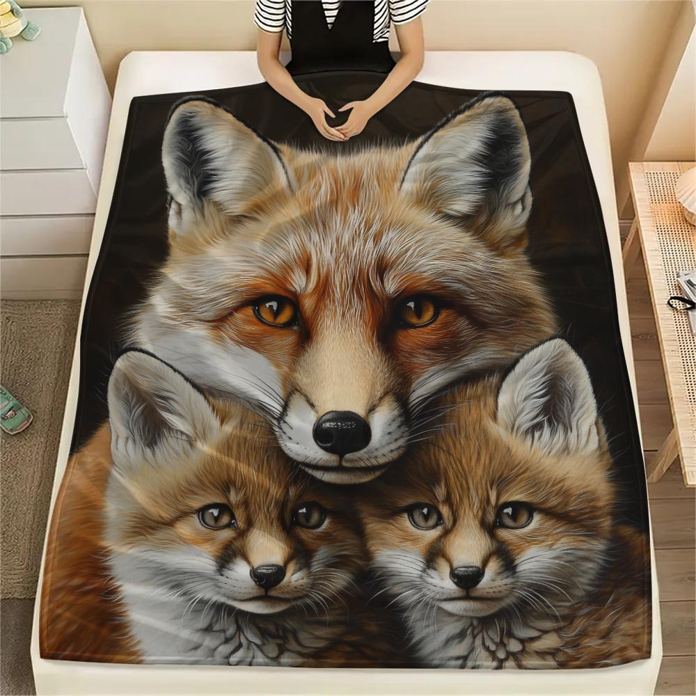 Black Fox pattern Flannel Blanket, High quality Comfortable for All Seasons, Home Decor, Warmth and Comfort, Perfect for Gifts.