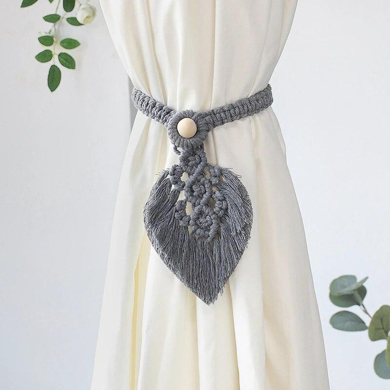 Handmade Braided Cotton Rope Curtain Fasteners Curtain Ties Tassel Leaf Curtain Ties Bohemian Style