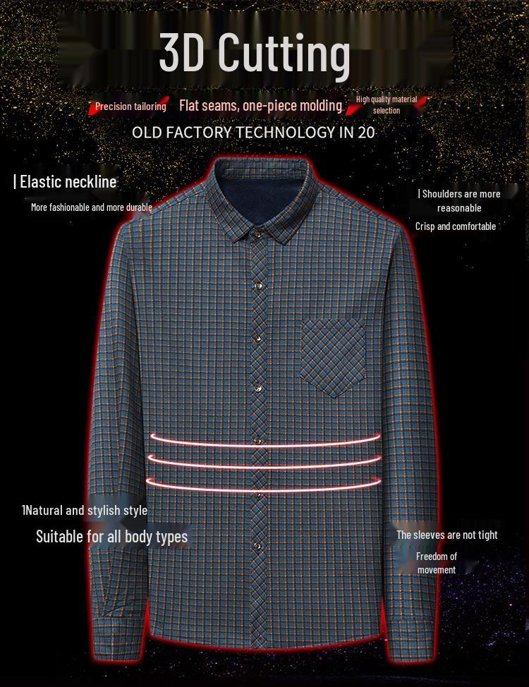 Men's Plus Velvet Plaid Long Sleeve Thick Warm Shirt Cardigan for Autumn and Winter