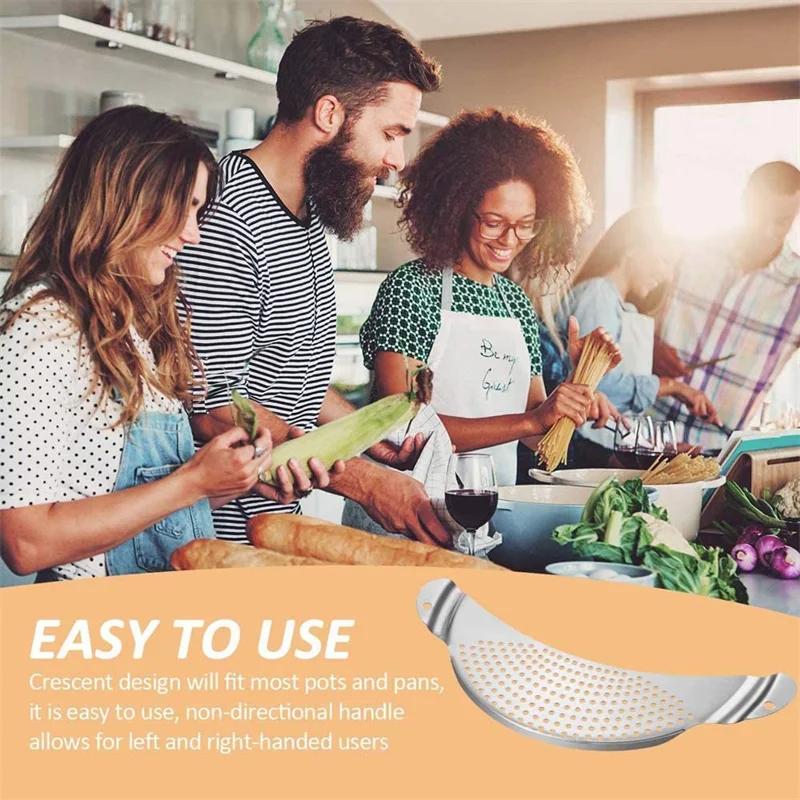 Pot Strainer Pan Drainer For Kitchen Easy Draining Pot Strainer Stainless Steel Pasta Spaghetti Practical Draining Tool Sifter