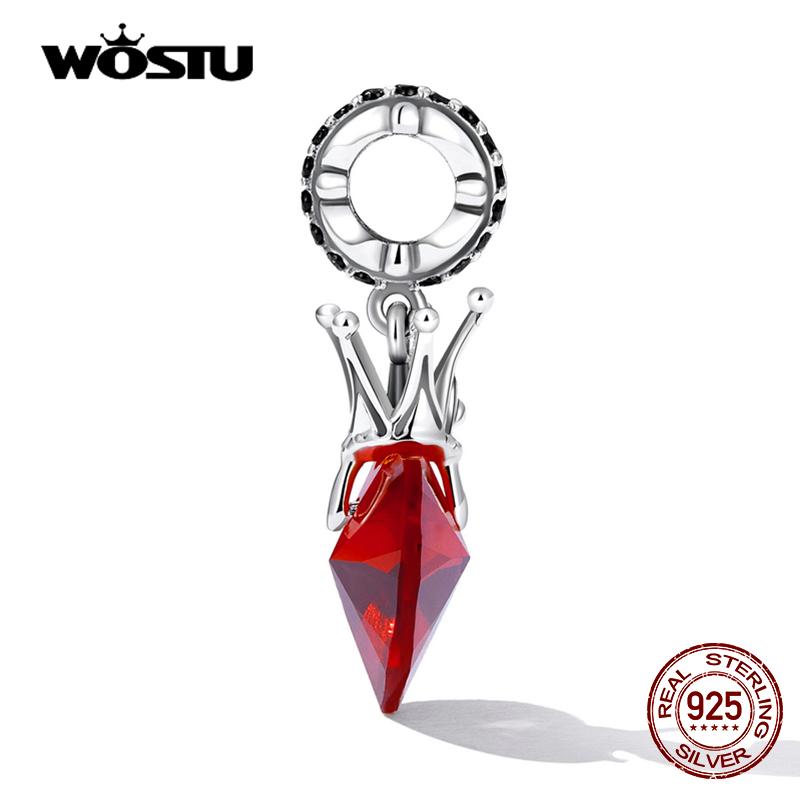 WOSTU Стерлингового Серебра 925 пробы, модная волшебная Корона, красное сердце, подвеска из бисера для женщин, подходит для оригинального браслета «сделай сам», ожерелье, ювелирные изделия
