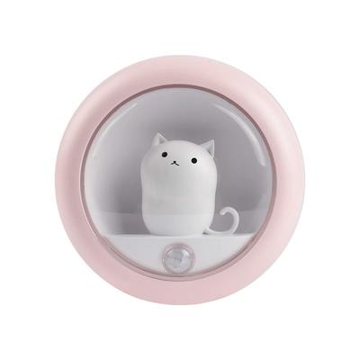 Светильник с датчиком движения Catland, Перезаряжаемый от USB, Маленькая светодиодная комнатная лампа, Милая форма кошки, Розовый, Датчик освещенности, Регулируемая яркость, Стильный для помещения