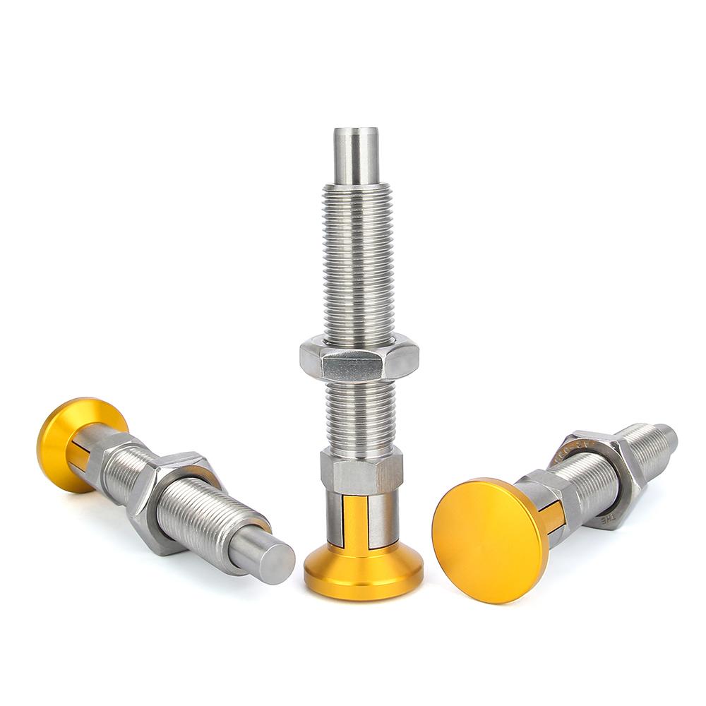 Black/Gold Aluminum Knob M16 Locating Pins Return Type/Self-Locking Stainless Steel Long Threaded Indexing Plungers With Nut
