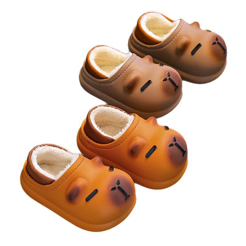 Capybara Kids' Winter Cartoon Cotton Slippers: Soft, Non-slip Indoor Shoes for Boys with Funny Step-on Design