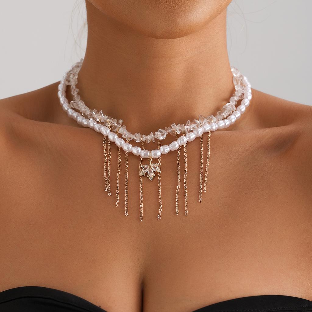 Аксессуары Кристалл Кокосовая кисточка Барочный жемчуг Цепочка на ключицу Натуральный Натуральный камень Ожерелье Женщины