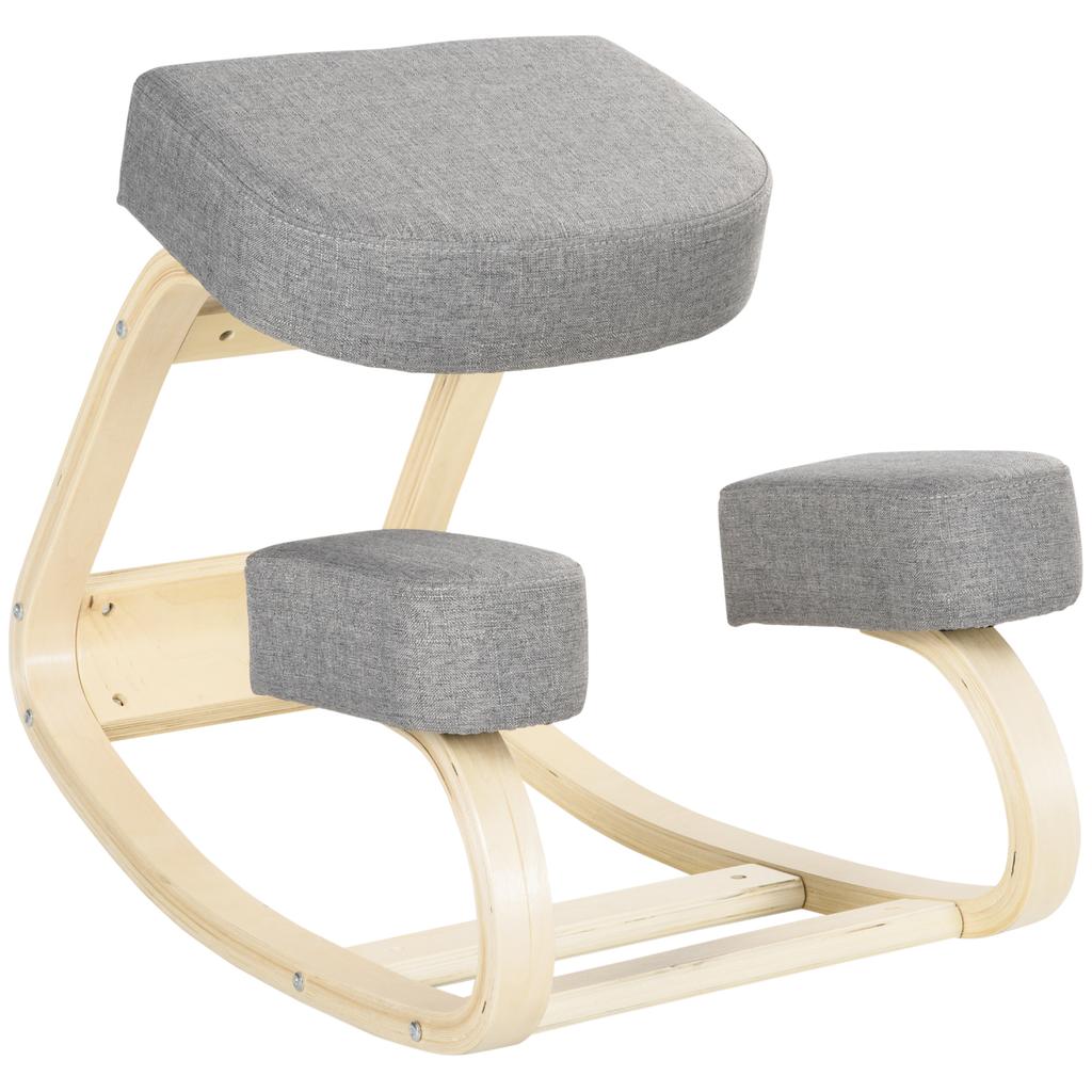 Kneeling Chair, Ergonomic Seat Stool, Upholstered Stool for Healthy Sitting Posture, Birch Wood, 120 kg Load Capacity, Grey