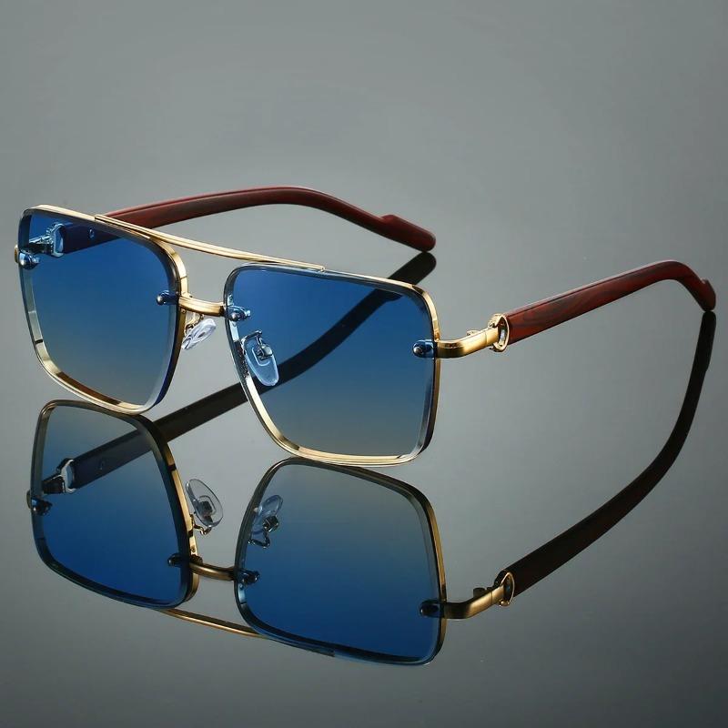 Fashion Retro Square Metal Shades Women's Brand Design Driving Eyeglasses New Double Bridge Pilot Sunglasses UV400 Eyewear