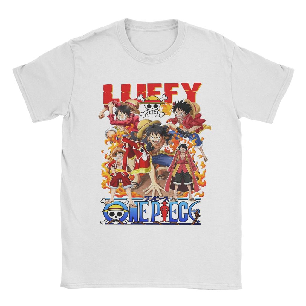 Ones Pieces Luffy TShirts for Men Funny 100 Cotton Tees Round Collar Short Sleeve T Shirt Party Clothing