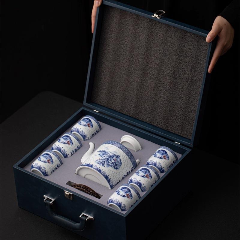 Fuchun Shanju сине-белый фарфоровый набор для кунг-фу, чайник большой емкости, чайник для травяного чая, чашка, высококачественный изысканный чайный набор