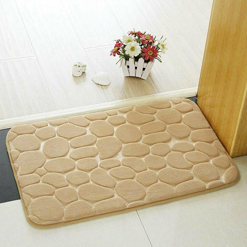 Mat Bath Nonslip Memory Foam 3d Cobble Stone Shape Microfibre Pebble Rug Toilet