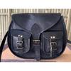 Real Vintage Saddle Bag Goat Leather Black Messenger Shoulder Handmade Vintage Leather Black Bag.